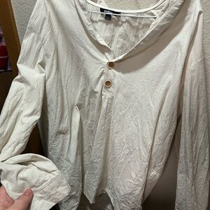 Cream Long-Sleeve Button Henley Tee